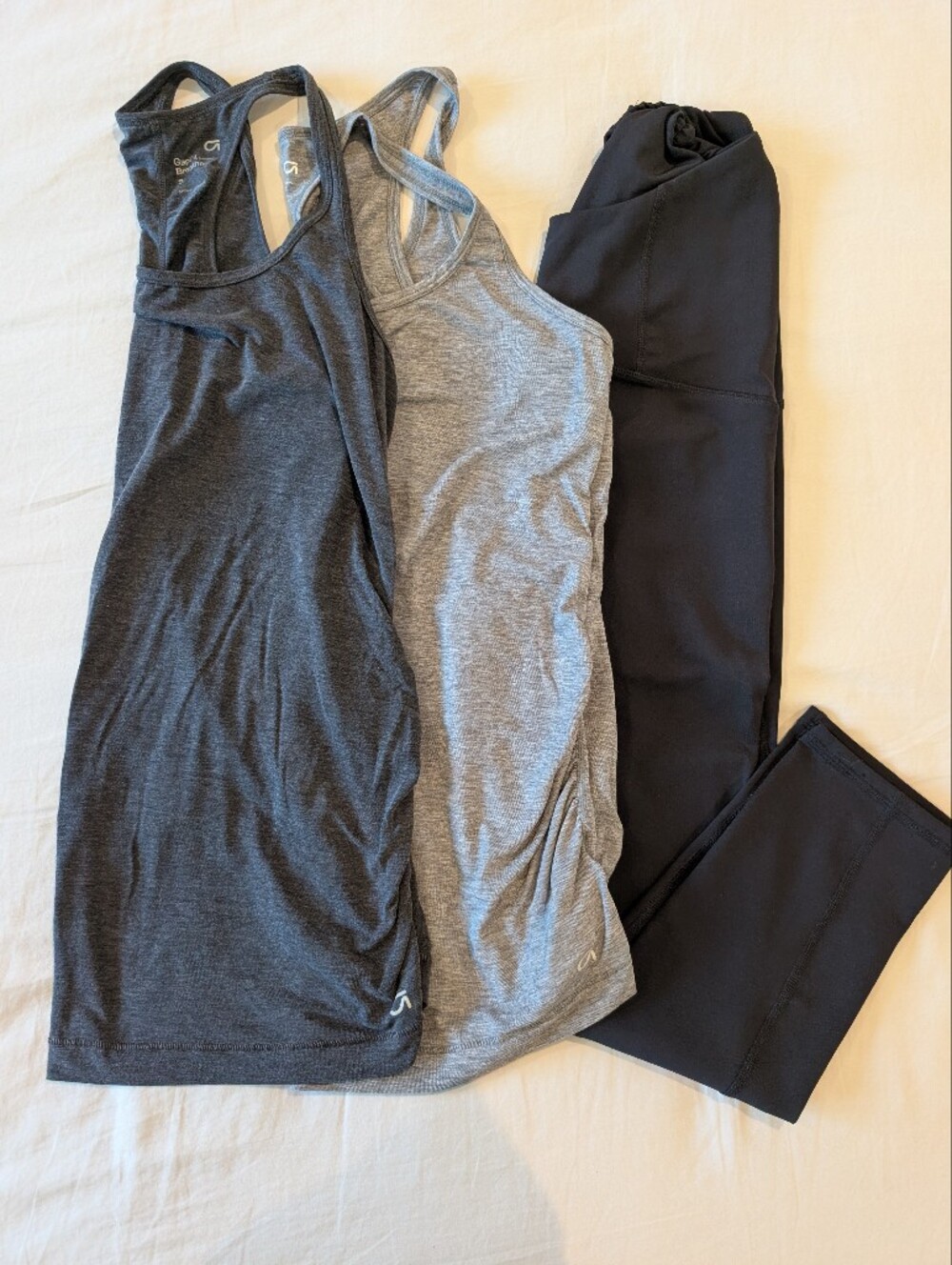 Maternity Athletic Leggings and Tops Set in Black, Light Gray, Charcoal